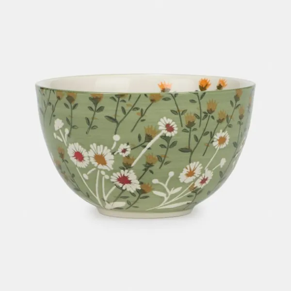 National Trust Gisela Graham Stoneware Bowl, Green Wild Daisy Clearance