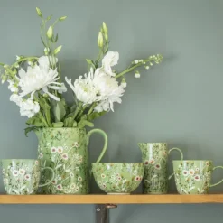 National Trust Gisela Graham Stoneware Jug, Green Wild Daisy Sale