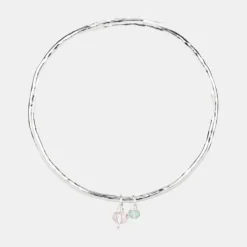 National Trust Just Trade Silver Plated Green and Rose Bead Bangle Discount