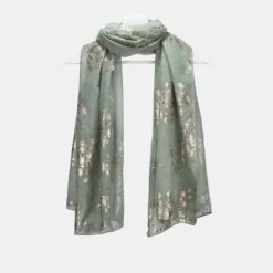 National Trust Peace Of Mind Sage Cow Parsley with Foil Recycled Polyester Scarf Hot
