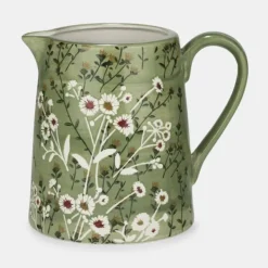 National Trust Stoneware Jug, Green Wild Daisy New