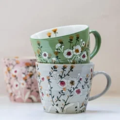 National Trust Stoneware Mug, Pink Wild Daisy Fashion